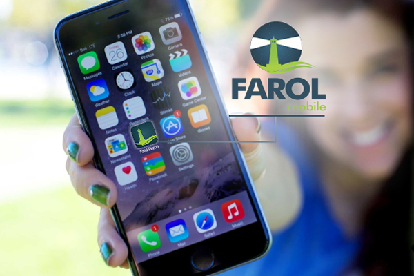Imagem mostrando um smartphone com ícone do Aplicativo Farol